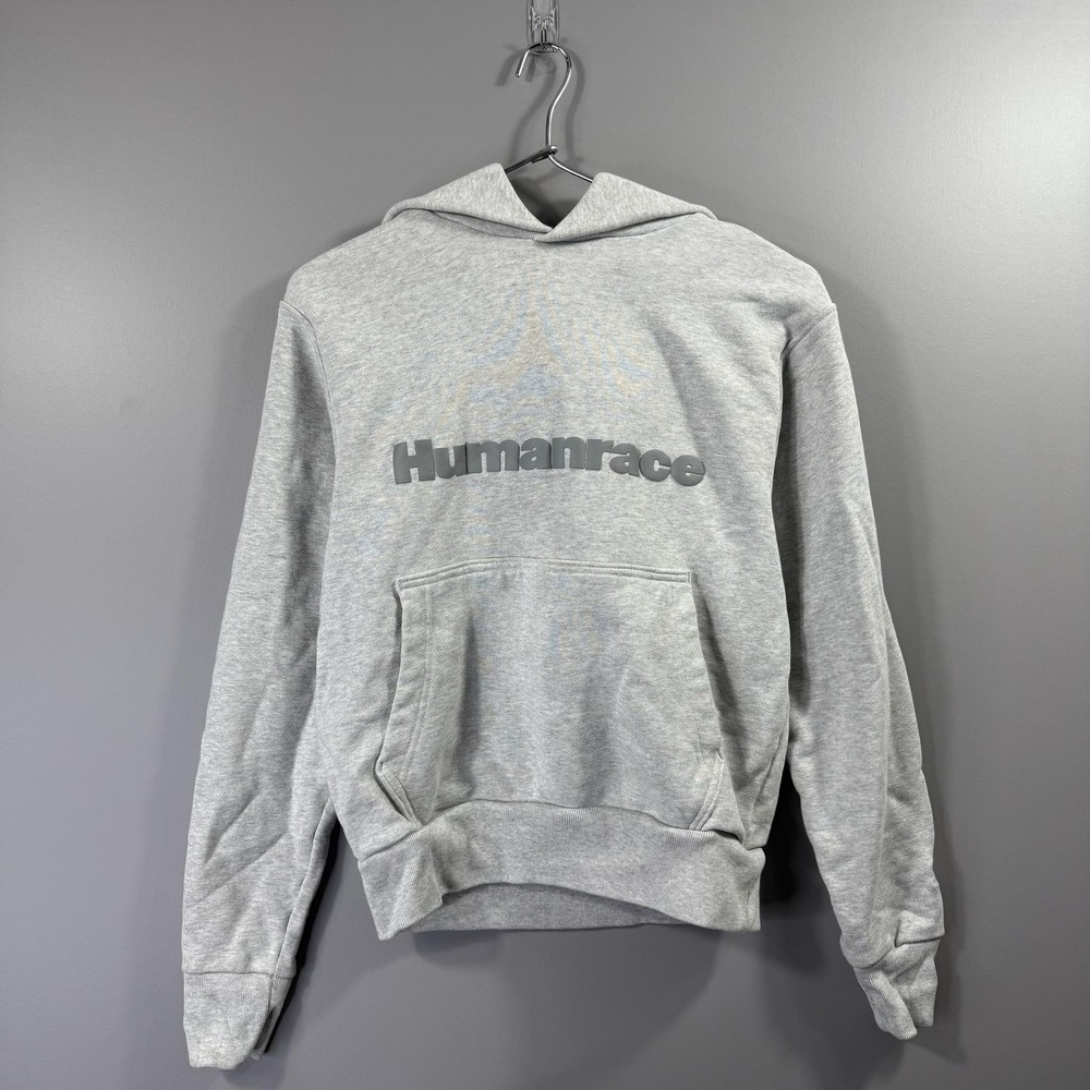 Adidas Humanrace Hoodie Womens 2XS Gray Pullover Fleece Graphic Logo Sweatshirt